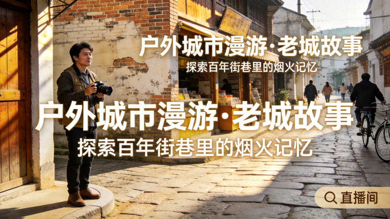 户外城市漫游老城故事直播间封面