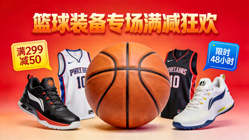 篮球装备专场满减狂欢电商直播间封面